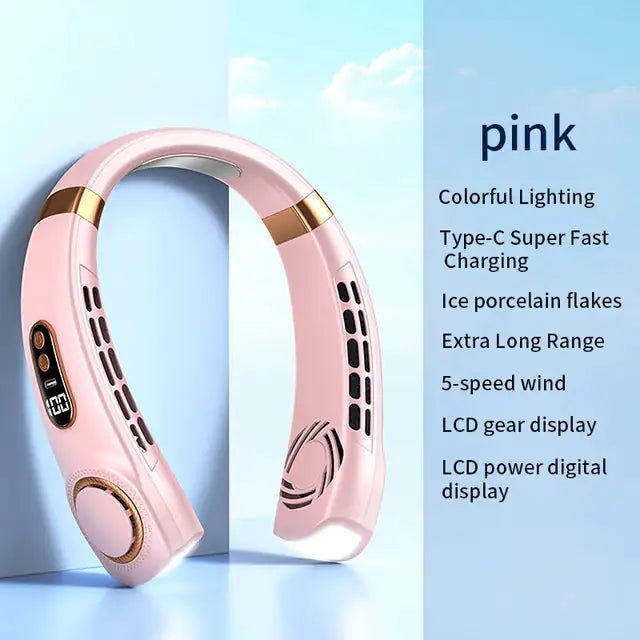 Portable Bladeless Cooling Neck Fan with LED Display for Summer