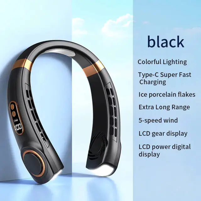 Portable Bladeless Cooling Neck Fan with LED Display for Summer