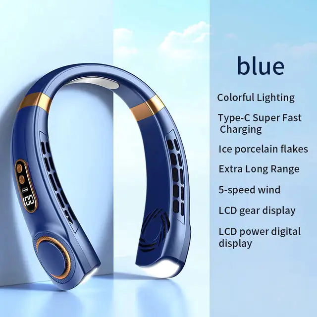 Portable Bladeless Cooling Neck Fan with LED Display for Summer