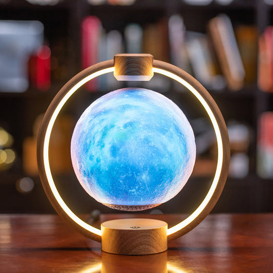 Levitating 3D-Printed Color Changing Moon Lamp LED Ring Light Bluetooth Speaker