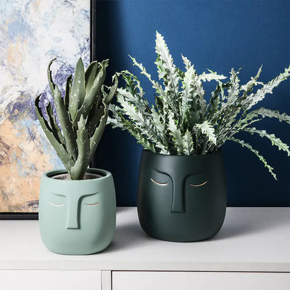 Buddhist Face Shape Ceramic Flower Pot Vase for Living Room