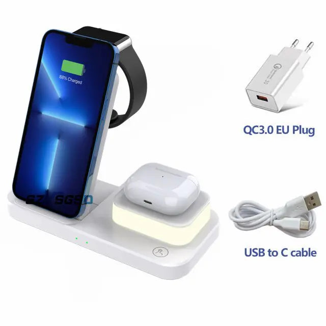 20 Watts 3 In 1 Wireless Foldable Charging Station for iPhone, Apple Watch, and AirPods Pro