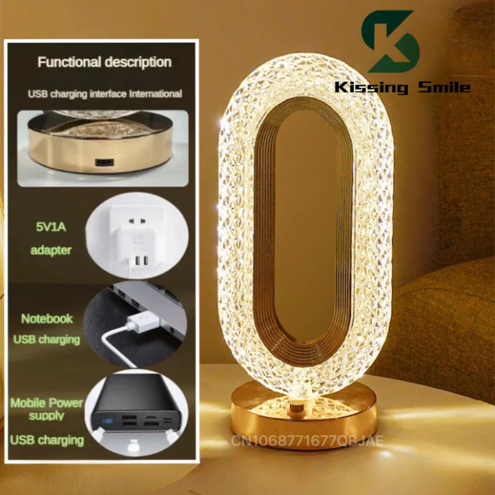 Oval Shaped Crystal Diamond Reading Table Night Lamp for Study or Bedroom