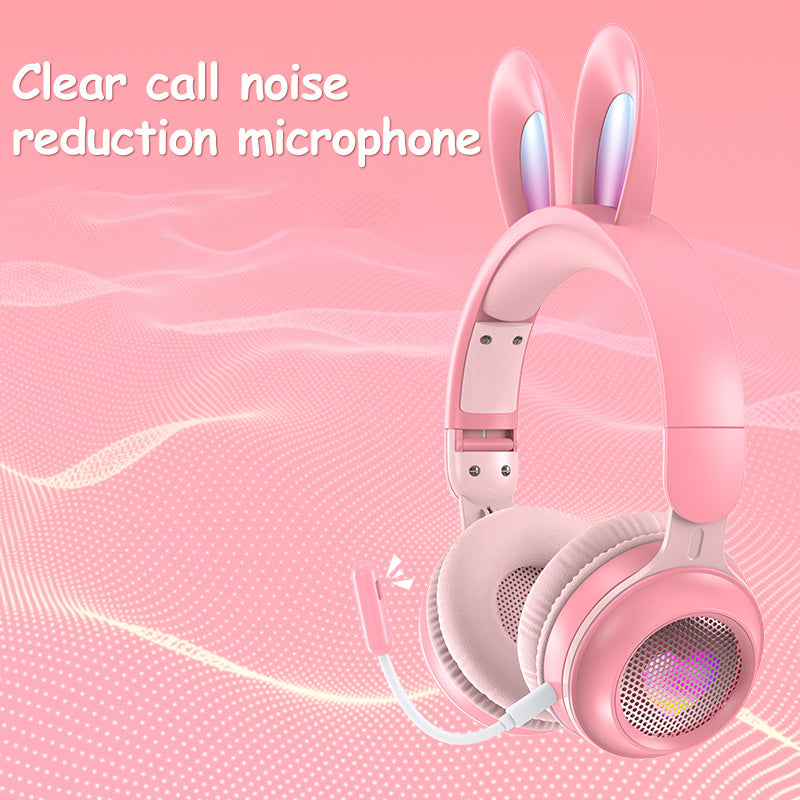 Cute Rabbit Ears Wireless Noise Reduction Foldable Bluetooth Headphones for Girls