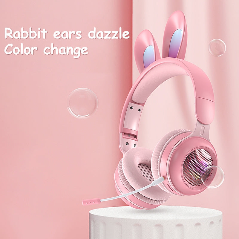 Cute Rabbit Ears Wireless Noise Reduction Foldable Bluetooth Headphones for Girls