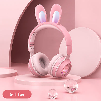 Cute Rabbit Ears Wireless Noise Reduction Foldable Bluetooth Headphones for Girls