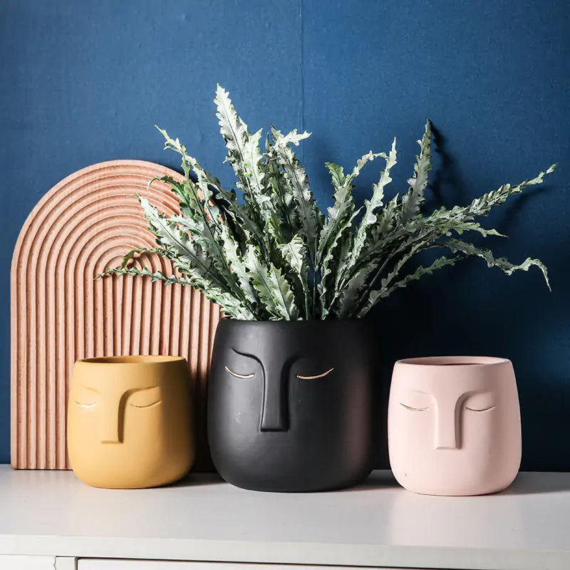 Buddhist Face Shape Ceramic Flower Pot Vase for Living Room